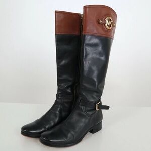 Michael Kors Stockard two-tone black and brown leather riding boots